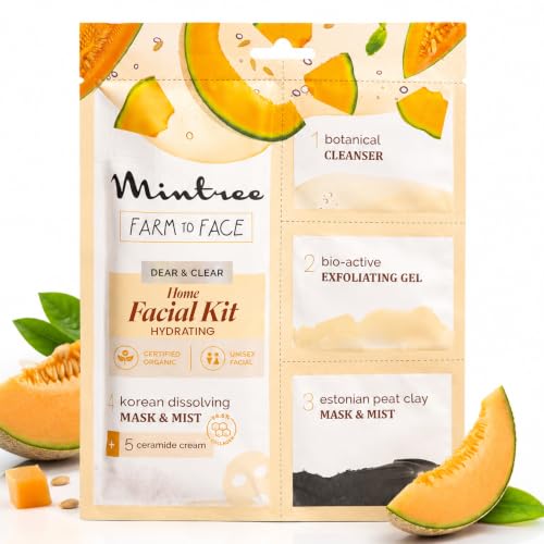 Image of Mintree Organic Muskmelon Brightening at Home Facial Kit for Women Korean Collagen Melting Mask|DeTan European Black Mask| Salon Like Glowing Skin in Easy 5 Steps| Soothes & Calms Acne