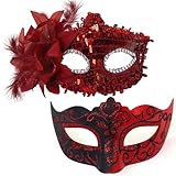 MYMENU Masquerade Mask for Women Couple Masquerade Mask for Men Shiny Venetian Mask Halloween Mask for Party Prom (Red Couple Set)