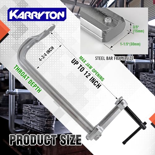 Image of Heavy Duty F Clamps for Welding, 12 inch x 4-3 /4 inch Throat Depth Drop Forged Steel Bar Clamps 2900LB Clamping Force 2-Pack