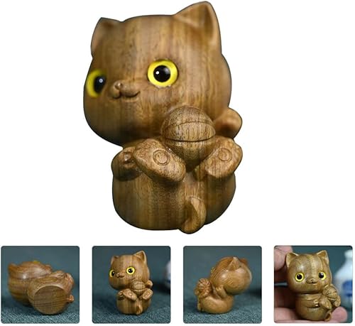 Miniatura 2 de Figura de gato tallada para automóvil, adorno de madera para gato, estatua de gatito pequeño, para amantes de los gatos en miniatura, para