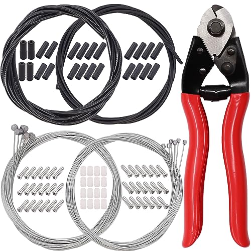 mxuteuk 87 piezas de acero inoxidable cortador de alambre de freno de bicicleta, carcasa de cable de cambio, kit universal de cable de bicicleta, cable de freno de bicicleta con tapas de extremo de