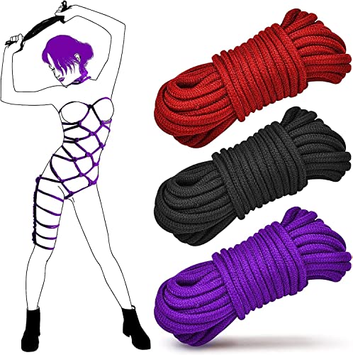 Bondage Soft Rope Restraint Kit BDSMM for Sex 3pack 10 M/32 Feet Black Red & Purple Soft Adult Sex Toy Fetish Things for Women Men Couples Bondageromance Restraining Handcuff Equipment Set
