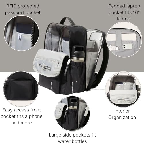 Image of Baggallini Tribeca Expandable Laptop Backpack - 15 inchx11 inch Lightweight RFID Computer Bag for Work & Travel with Luggage Sleeve