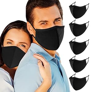 comfso 5 Pack (Large Size) 3Layer Face Masks with Adjustable Ear Loop Reusable and Washable Dust proof Cloth Mouth Protector for Women and Men