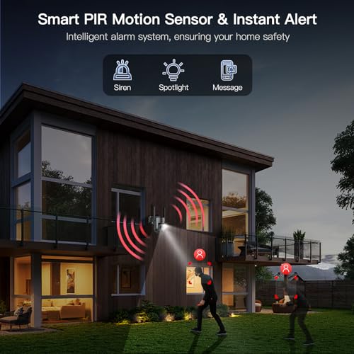 Uniter 4G LTE Cellular Security Camera, Solar Camera Outdoor Wireless No WiFi Needed, 2K 360°View Security Systems with Color Night Vision, Spotlight Siren, PIR Motion Sensor(SD & SIM Card Included)
