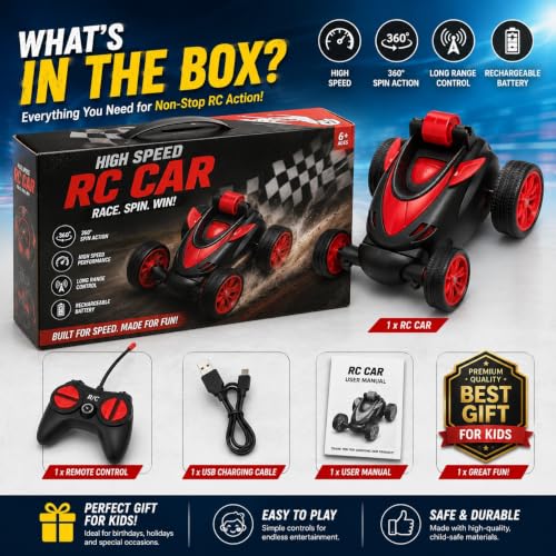Image of RC Stunt Car for Kids | 360 Rotating Drift Car with USB Charging | High Speed Racing Vehicle with Easy Controller | Indoor & Outdoor Toy for Boys & Girls