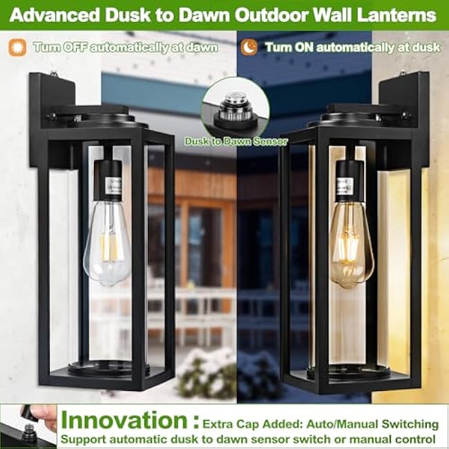 Dusk to Dawn Outdoor Wall Light Fixtures Modern Industrial Porch Sconces Wall Mounted Lighting Matte Black