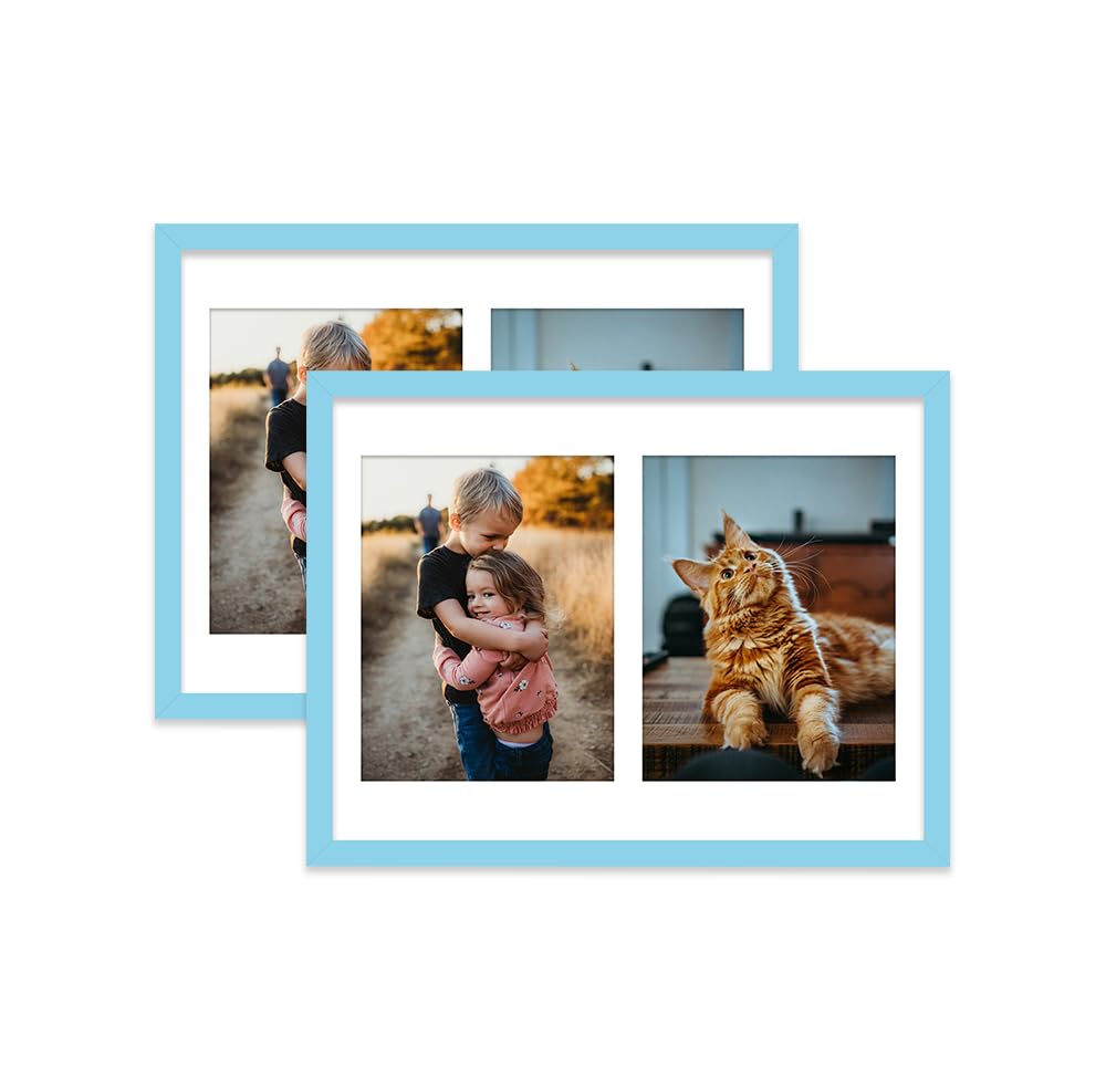 Light Blue Multi Photo Frame - Holds 2 x 9x7 Pictures, Family Collage Picture Frame for Wall Display, 16x12 Frame size, Set of 2