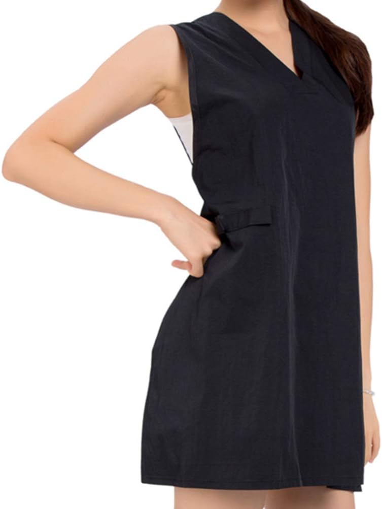 Luxshiny V-Neck Mesh Back Apron Sleeveless Hairdresser Smock with Front Pockets Professional Salon Workwear Protective Stylist Apron for Hairdresser Barber Use - Image 2