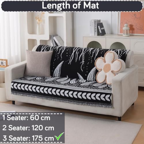Image of HOKIPO Serene Abode Sofa Cover 3 Seater, 180x175 cm, Black Fern Tribal