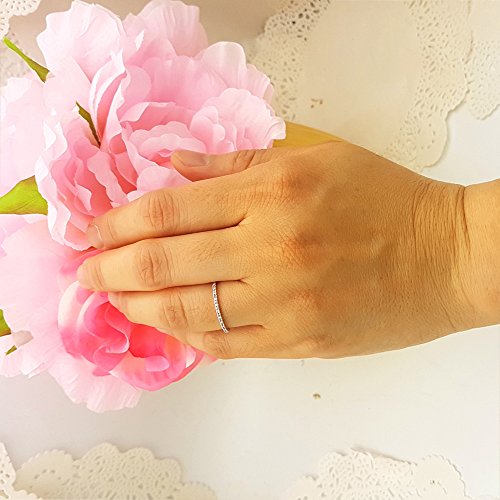 Dazzlingrock Collection 18K Round Pink Sapphire & White Diamond Womens Dainty Anniversary Wedding Stackable Ring, Solid White Gold2