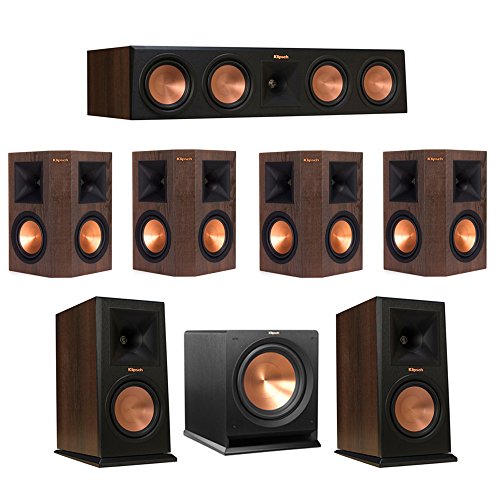 Klipsch 7.1 Walnut System Bundled with 2 RP-160M Monitor Speakers, 1 RP-450C , 4 Klipsch RP-250S , 1 Klipsch R-112SW Subwoofer