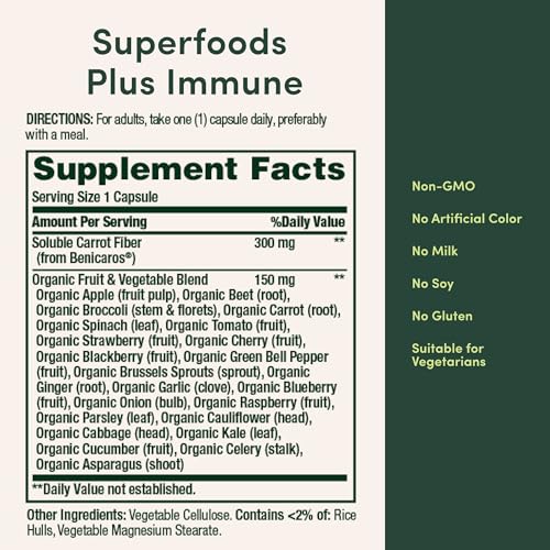 Nature’s Bounty Superfoods Plus Immune for Immune Support plus Fruits and Vegetables Supplement, Superfood, 30 Capsules - image 6