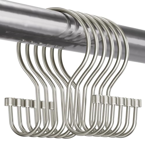 Bathway Shower Curtain Hooks Nickel Shower Curtain Rings with Cylindrical Design 12Pcs Metal Shower Curtain Hooks Rust Proof Smooth Glide Double Shower Hooks Rings for Shower Curtain