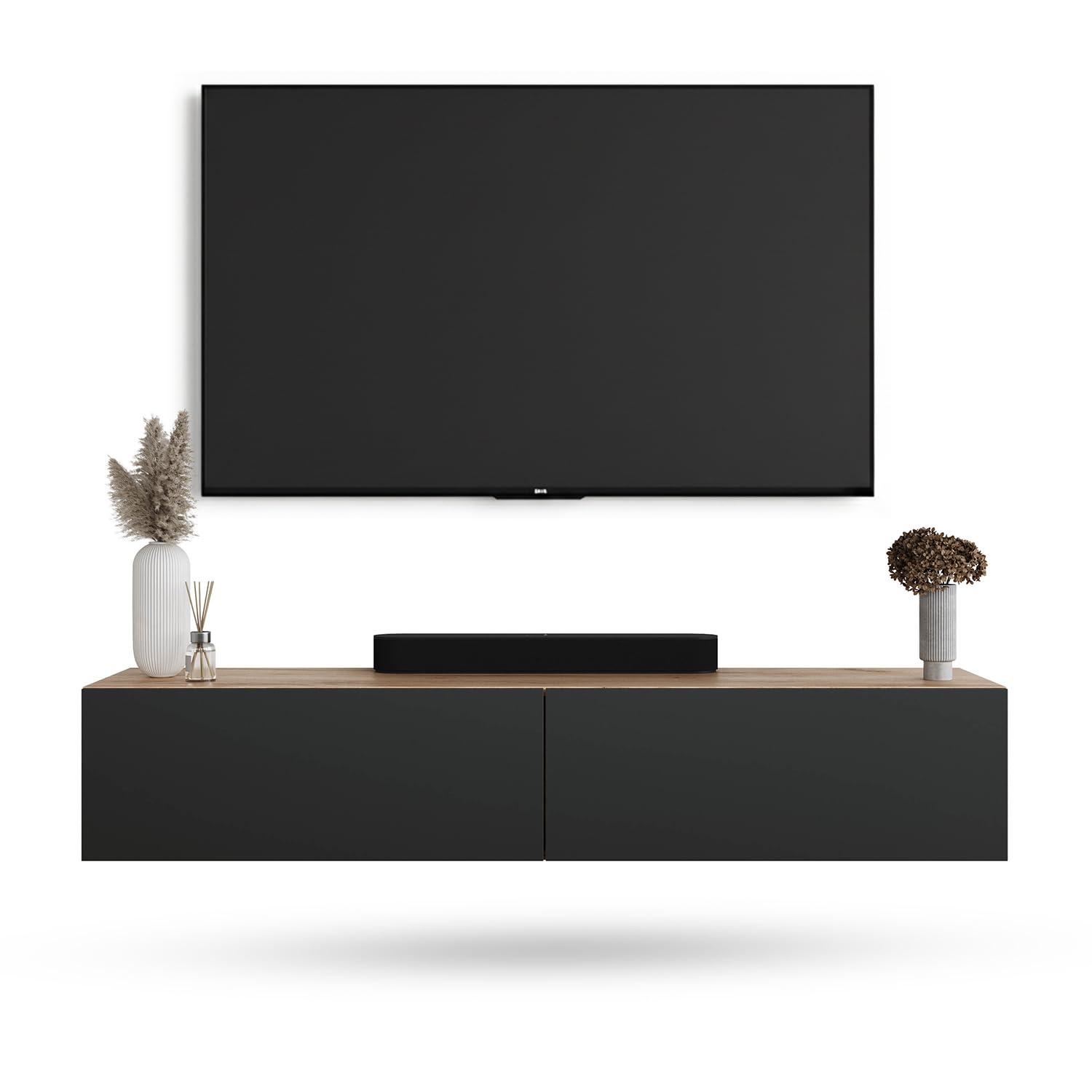 piano tv lungo 160 cm in anthracite gold oak