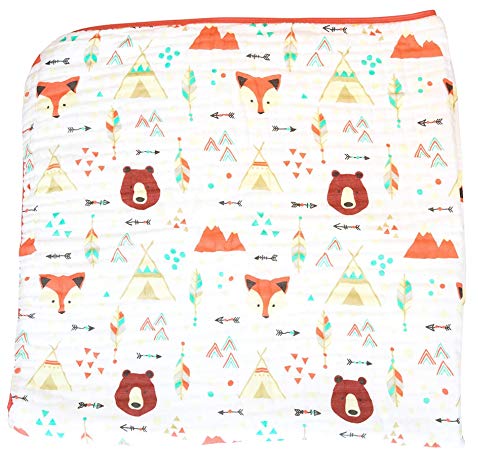 ADDISON BELLE Dream Everything Blanket - 100% Muslin Cotton - Oversized 47 inches x 47 inches - Premium 4 Layer Blanket (Fox Bear)