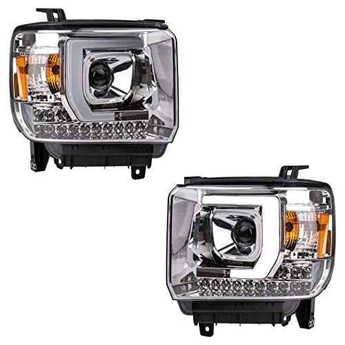 Image of TRQ Performance Driver and Passenger Side Headlight Assembly 2 Piece Set Chrome Housing Compatible with 2014-2015 GMC Sierra 1500 2015-2019 GMC Sierra 2500HD /3500HD