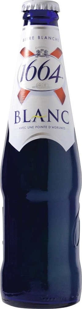 12 Flaschen Kronenbourg 1664 Blanc Weißbier mit Citrus a 0,33l 5% Alc. aus Frankreich in der blauen Flasche MEHRWEG
