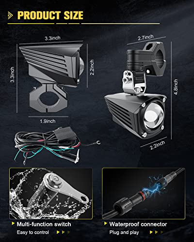 Image of Motorcycle LED Fog Lights Auxiliary Driving Light 60W 18000LM Dual Color Spotlights White Amber Strobe Flashing Lights with 5 Modes Wire Harness Kit, for Car Truck Boat ATV UTV, 2PCS