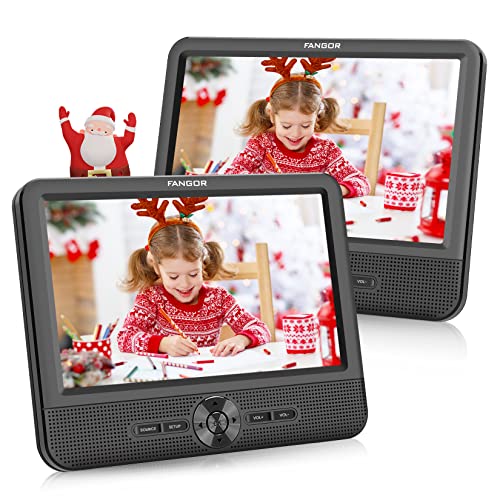 FANGOR 7.5 Dual Screen DVD Player for Car Portable CD Players with 5 Hours Rechargeble Battery, Free Regions, Last Memory, USB/SD Card Reader, AV Out&in (1 Player + 1 Screen)