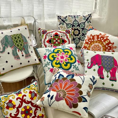 Taies d'oreiller housse de coussin brodée fleurie ethnique sofa - 3