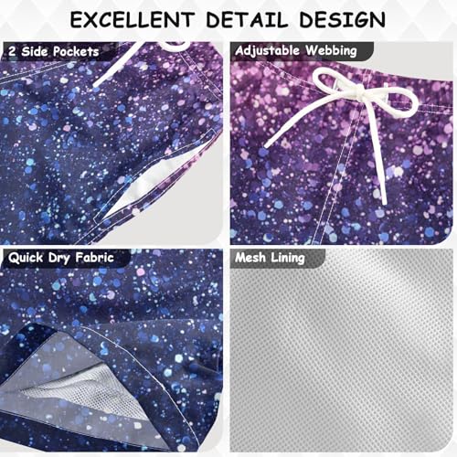 Pigsaly Boys Swim Trunks Bright Indigo Deep Purple Gradient Flashing Glitter Boys Board Shorts Swimsuit Swimwear 3T3