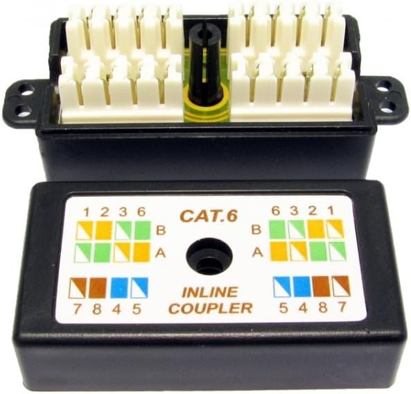 Bluecharge Direct RJ45 Cat6 Inline Punchdown Krone Cable Lead Coupler BLACK