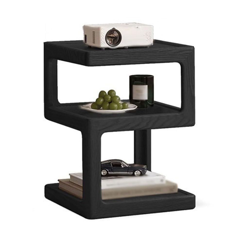ZTHYSHOZ Coffee Table Modern Geometric Minimalist Sofa Side Table Corner Wooden Nightstand Multi layer Storage(Black)