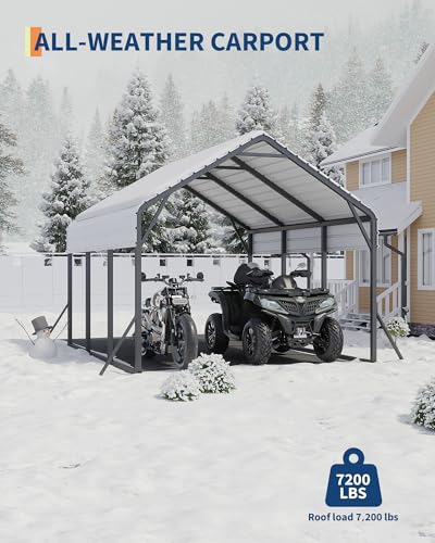 13'x16'x11' Metal Carport, Steel Heavy Duty Car Ports for All-Weather, for Cars, Motorcycles, ATV, or Boats, N.W. 500 Lbs