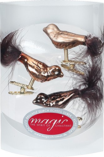 MAGIC 3 Vögel 4,5 cm Glas Weihnachtsschmuck Weihnachtsdeko Christbaumkugeln Christbaumschmuck 45mm Farbe: Elegant Lounge (Schokolade braun)