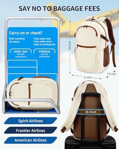 Image of ECOHUB Travel Backpack for Women, 17.3 inch Suspended Laptop Backpack, Fashion Water-Resistant 28L Personal Item Bag with 12 Pockets for Causal, Work, Cream & Brown
