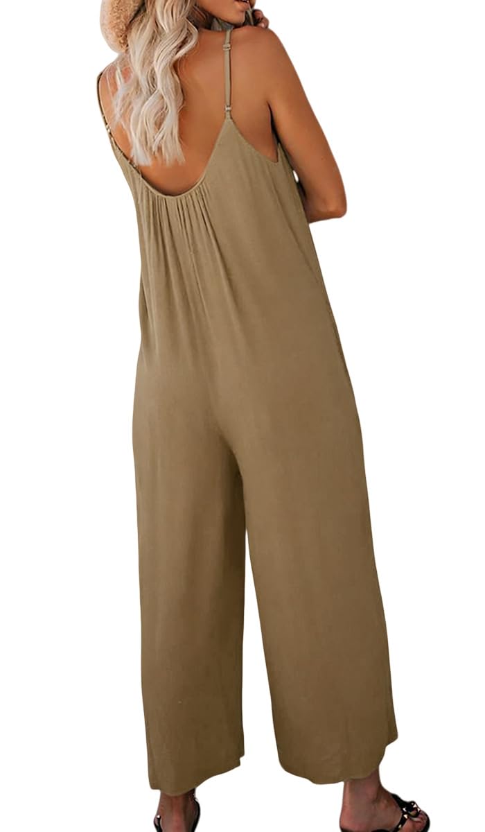 Mono Peto Suelto De Mujer Verano Tirantes Finos Ropa Pierna Ancha Con Bolsillos Casual Color Sólido Playa Pantalón Peto Mujer Monos Pantalones Palazzo con Bolsillos Casual Jumpsuit