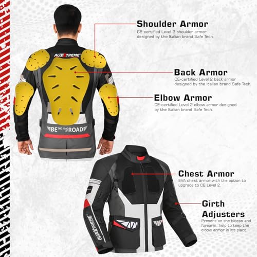 Image of Allextreme RALLY Unisex Motorcycle Touring Riding Jacket Polyester & Mesh Fabric with Abrasion Resistance Impact Protection Back Elbow Shoulder CE Lvl 2 Certified Armour Chest for Bikers (XL, Grey)
