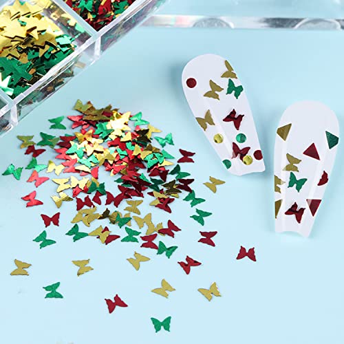Christmas Nail Art Glitters, Christmas Tree Snowflake Nail Sequins, 3D Mixed Snowflake Tree Heart Star Butterfly Circle Nail Sparkly Flakes Design For Women Manicure Holiday Nail Art Decoration #TOP2