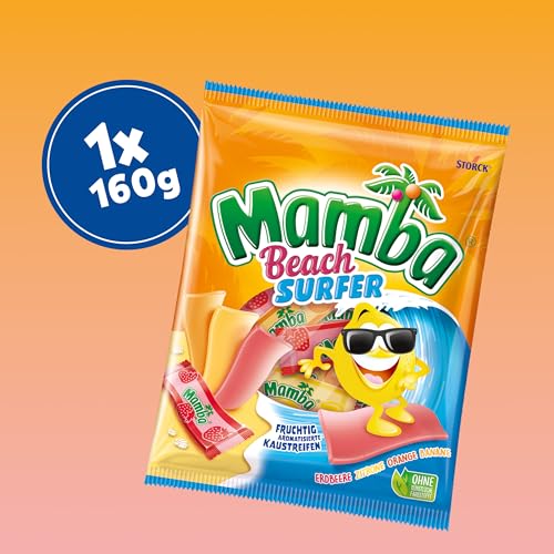 Mamba Beach Surfer – 1 x 160g – Leckere Kaustreifen mit Fruchtgeschmack in vier verschiedenen Sorten – Süßigkeiten Mix einzeln verpackt 2