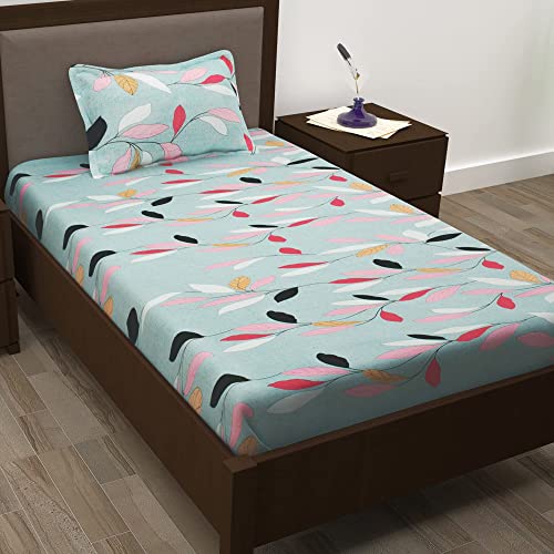 Image of Story@Home 210 TC Spark Collection Single Bedsheet Cotton Combo with 2 Pillow Covers | Grey & Peach | Floral (Bedsheet : 145 X 225 cm & Pillow Cover : 40 X 60 cm)