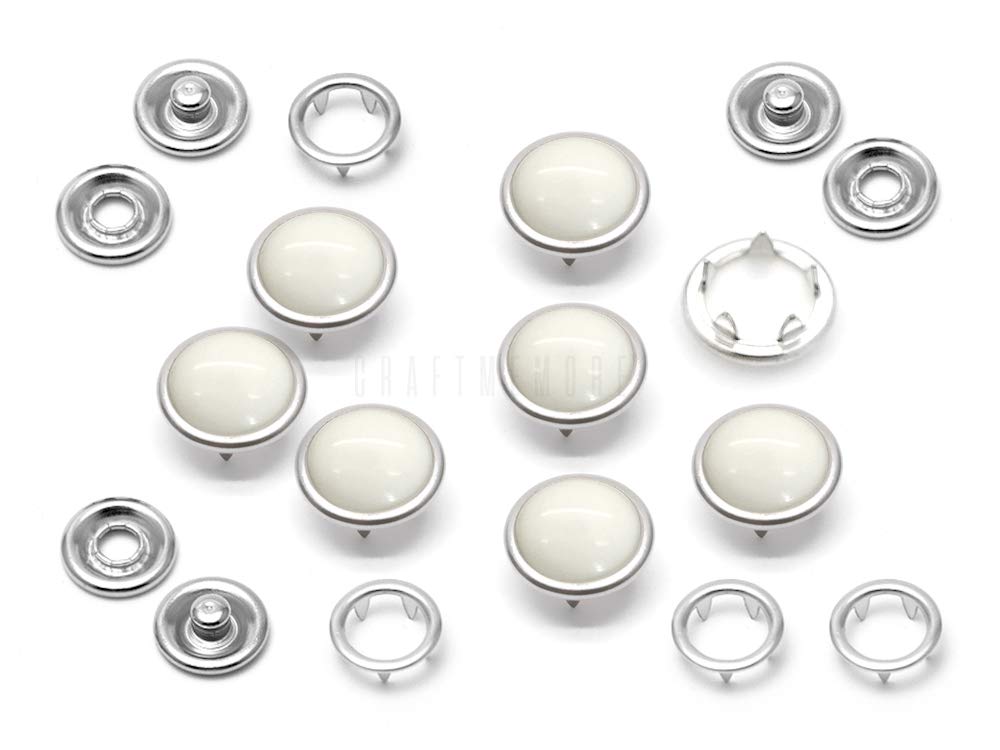 CRAFTMEMORE 40 Sets 10.5MM Pearl Snaps Fasteners for Western Shirt Clothes Popper Studs (40 Sets, White)