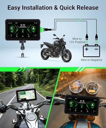Image of 6 Inch Motorcycle Wirelsss Carplay Screen, Portable Touchscreen Motorcycle GPS Navigation System Car Play Moto Android Auto, Dual Bluetooth, IP68 Waterproof Moto Screen, Si-ri, Goo-gle Assistant