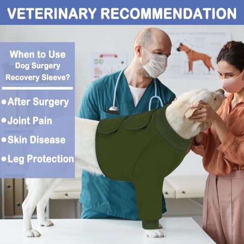 Image of KOESON Dog Front Leg Sleeve to Stop Licking, Soft Cotton Recovery Suit for Dogs After Surgery, Adjustable Leg Elbow Protector for Large Dogs, Breathable Dog Recovery Sleeve Front Leg, ArmyGreen 3XL