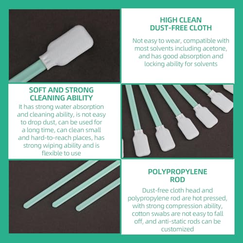 VARKAGE 100 Stück Reinigungsstäbchen, Wattestäbchen Lang,Schaumreinigungstupfer, Mini Reinigung Stäbchen Fusselfrei, Wattestaebchen, Für Tintenstrahl Kamera Linsen Reinigung (Grün)