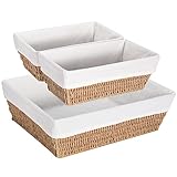 Vagusicc Wicker Storage Basket, 3 Pack Woven Wicker Baskets for Organizing with Handles/Liners, 15 Inch Large Cube Storage Bins, Wicker Basket for Shelves Organizer and storage, Natural