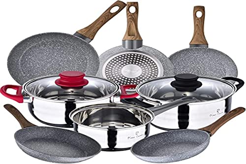 Pierre Cardin Eclat Bateria De Cocina 5 Piezas, Acero Inoxidable, Con Juego Sartenes (18/20/22/24/26/28 Cm), San Ignacio Daimiel En Aluminio Forjado