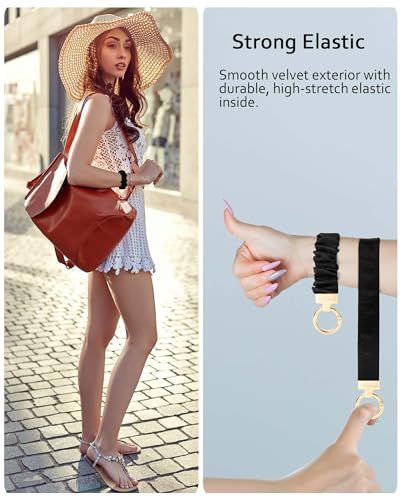 Image of WEESMILE Scrunchie Keychain Wristlet for Car Key Chain with D Key Ring
