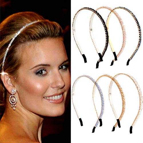 Fashband Crystal Rhinestone Headbands Bling Hair Hoop Thin Hair Bands Hair Accessories for Women and Girls Pack of 6