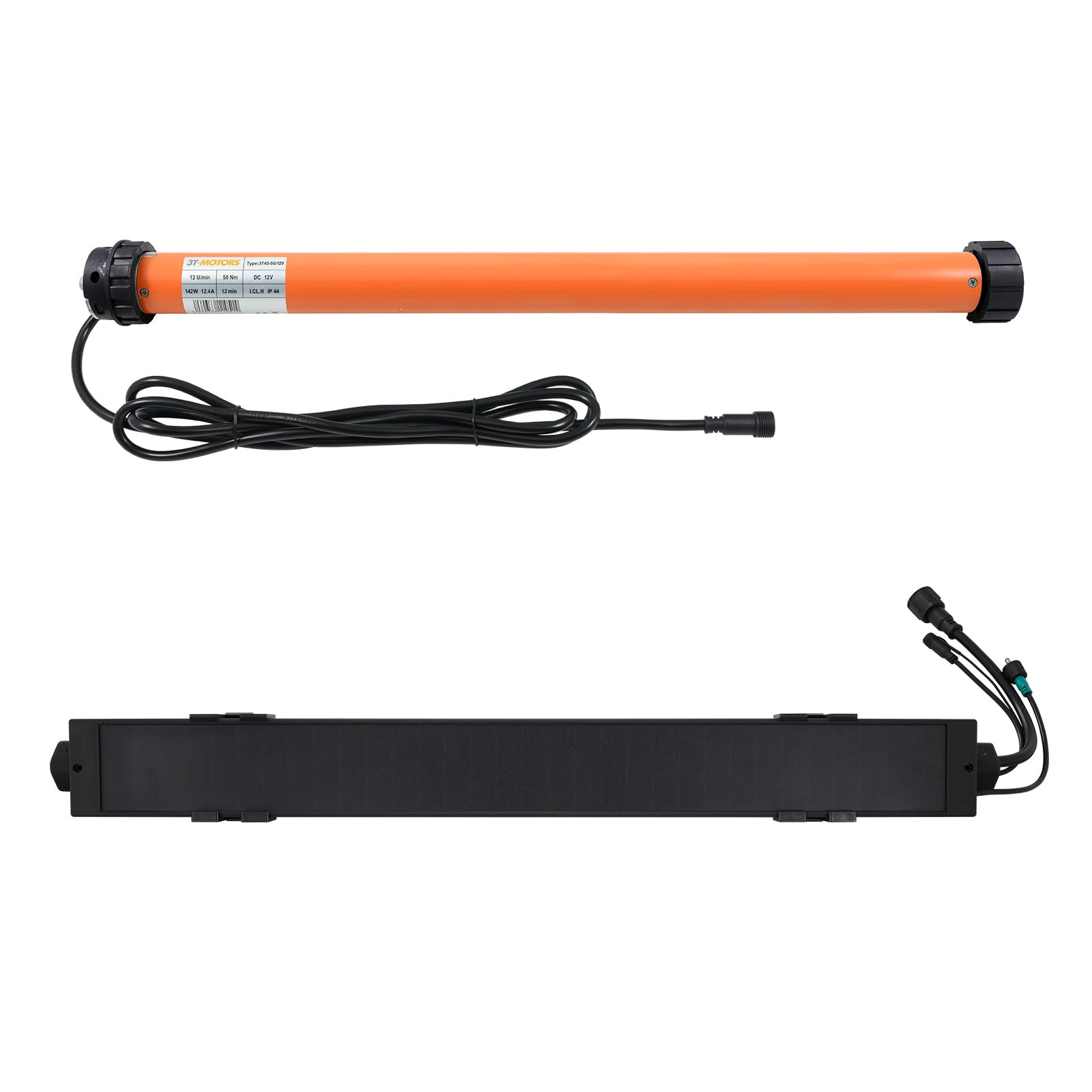 3T-MOTORS Funk-Markisenmotor Set 3T45-50/12V + Solarpanel + HSZ1 (Zugkraft 50 Nm/100 kg) für 78 mm Markisenwelle, zum Nachrüsten bei Markisen bis 8 m Ausladung, Markisenantrieb