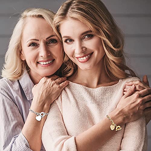 ALEXTINA Dainty Heart Charm Bracelets Stainless Steel Oval Link Chain Wristband Gift for Mom Women Toggle Clasp3