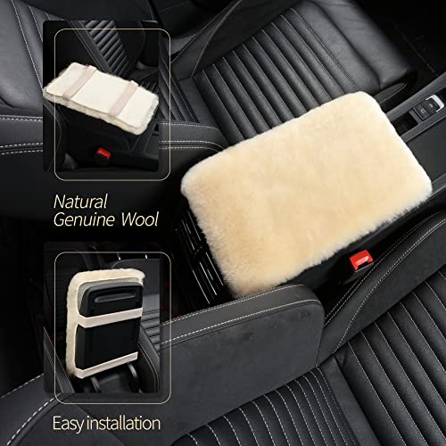 Image of IRIWOOL Sheepskin Armrest Cover Auto Center Armrest Cover Car Soft Console Pad, Fluffy Wool Auto Center Console Cover for Most Car Arm Rest Decoration Protector 7 x 13 Inch (Shearling, Dark Gray)