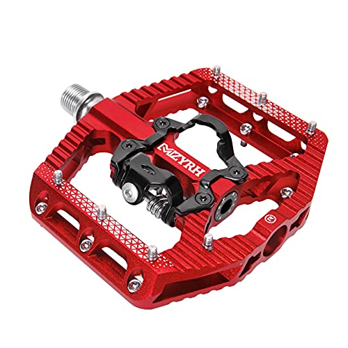 MZYRH MTB Mountain Bike Pedals 3 Bearing Flat Platform Compatible with SPD Dual Function Sealed Clipless Aluminum 9/16