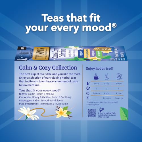 Image of Twinings Calm & Cozy Bedtime Herbal Tea Variety, 20 Count, Pack of 1 | Assorted Relaxing 4 Flavours, Naturally Caffeine-Free, Enjoy Hot or Iced, 20 Teabags
