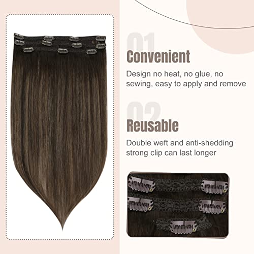 Fshine Clip In Hair Extensions Brown Balayage 12 Inch 3Pcs Real Reamy Hair Extensions 50g, 1.clip#2/8/2, 12 inch-50g - Image 4